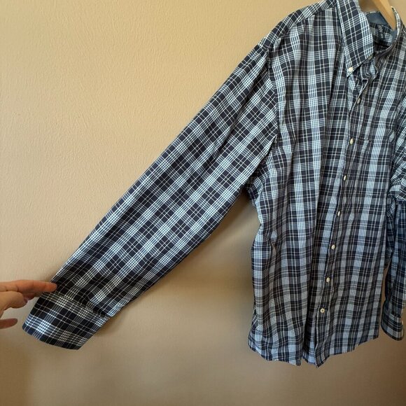 Men's Big and Tall 3XLT Izod Button Down Dress Shirt Blue White Plaid - Picture 4 of 8